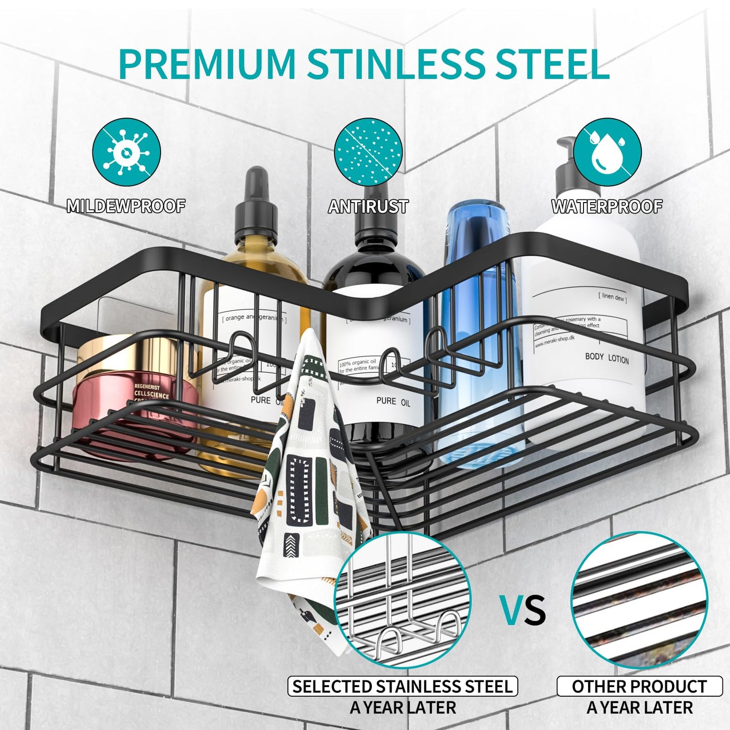 Yazoni Corner Shower Caddy 2 Pack - Bathroom Shelves No Drilling, Rustproof Stainless Steel Shower Storage Rack