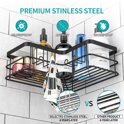 Yazoni Corner Shower Caddy 2 Pack - Bathroom Shelves No Drilling, Rustproof Stainless Steel Shower Storage Rack