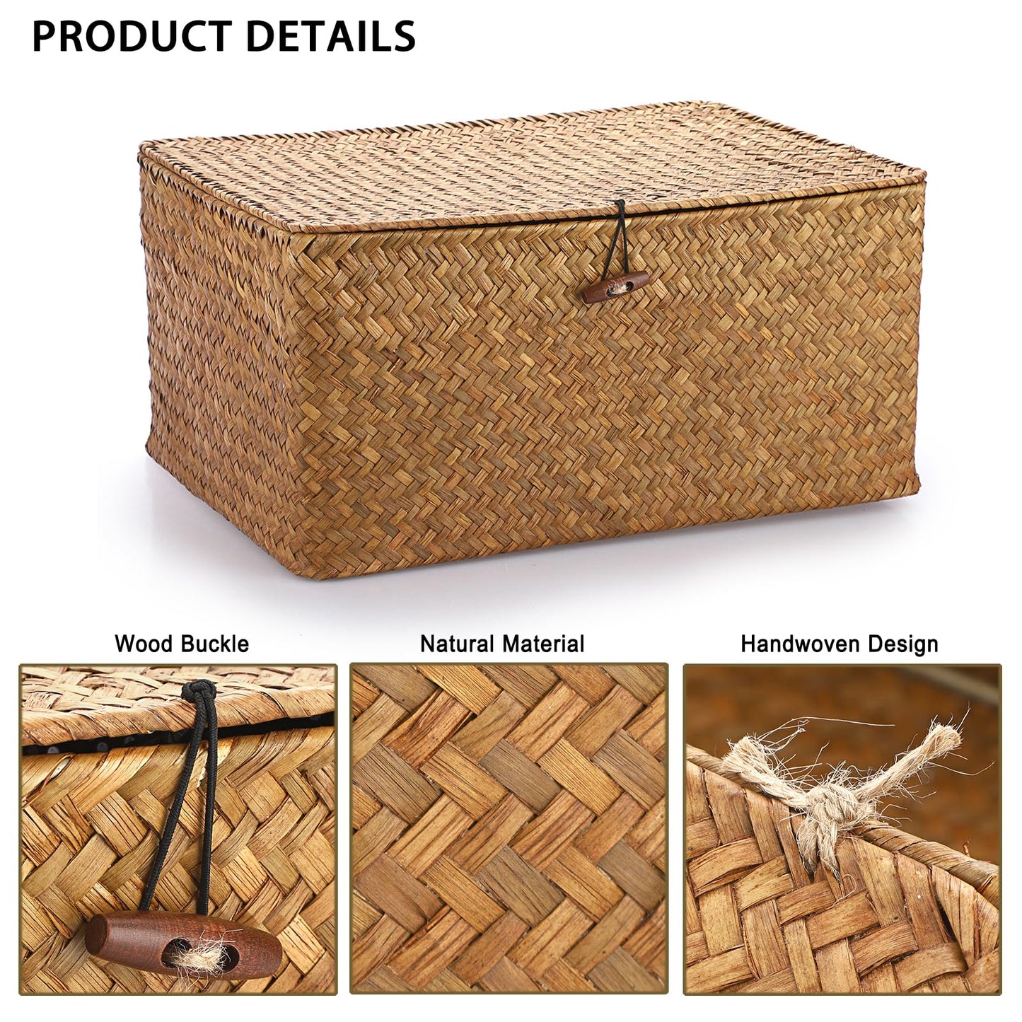 IGNPION Seagrass Storage Basket with Lid,Wicker Woven Shelf Basket,Caramels