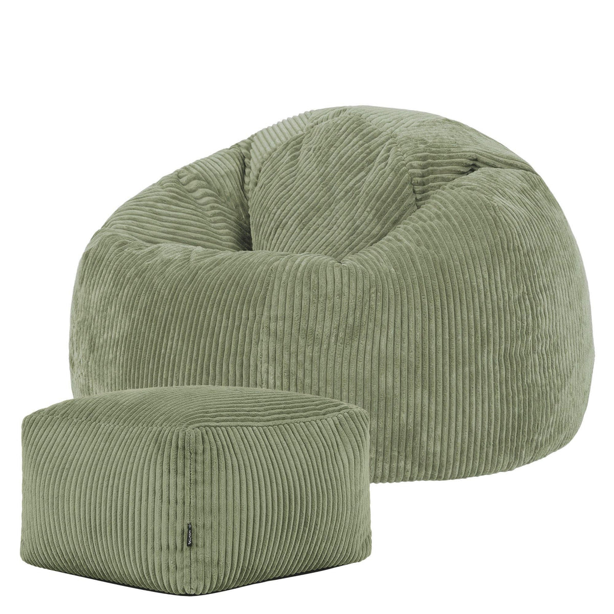 icon Kingston Cord Bean Bag & Footstool with Filling Included, Green