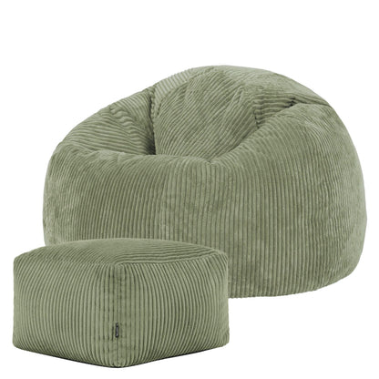 icon Kingston Cord Bean Bag & Footstool with Filling Included, Green