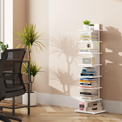 TUTOTAK Vertical Bookshelf, 8-Tier Bookcase, Narrow Spine Book Shelf for Small Space, Corner Standing Shelf for Living Room, Office, Study, Entryway