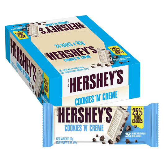 Hershey Reese's Cookies 'n' Cr?me White Chocolate Flavour Bar with Cookie Pieces, Pack of 24 x 90 g Bars