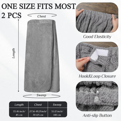 SATINIOR 2 Pcs Towel Wrap for Women Lightweight Spa Robe with Adjustable Closure Elastic Top Soft Bathrobe Spa Wrap (Gray)
