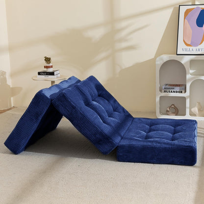 MAXYOYO Folding Mattress, Comfy Corduroy Foldable Mattress with 15cm Thicken Foam, Tri-Fold Floor Futon Sofa Bed for Guest,Dark blue,Small Single
