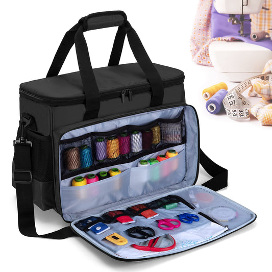 Luxja Sewing Machine Bag with Removable Padding Pad, Carry Case with Pockets for Range of Machines and Accessories, Black