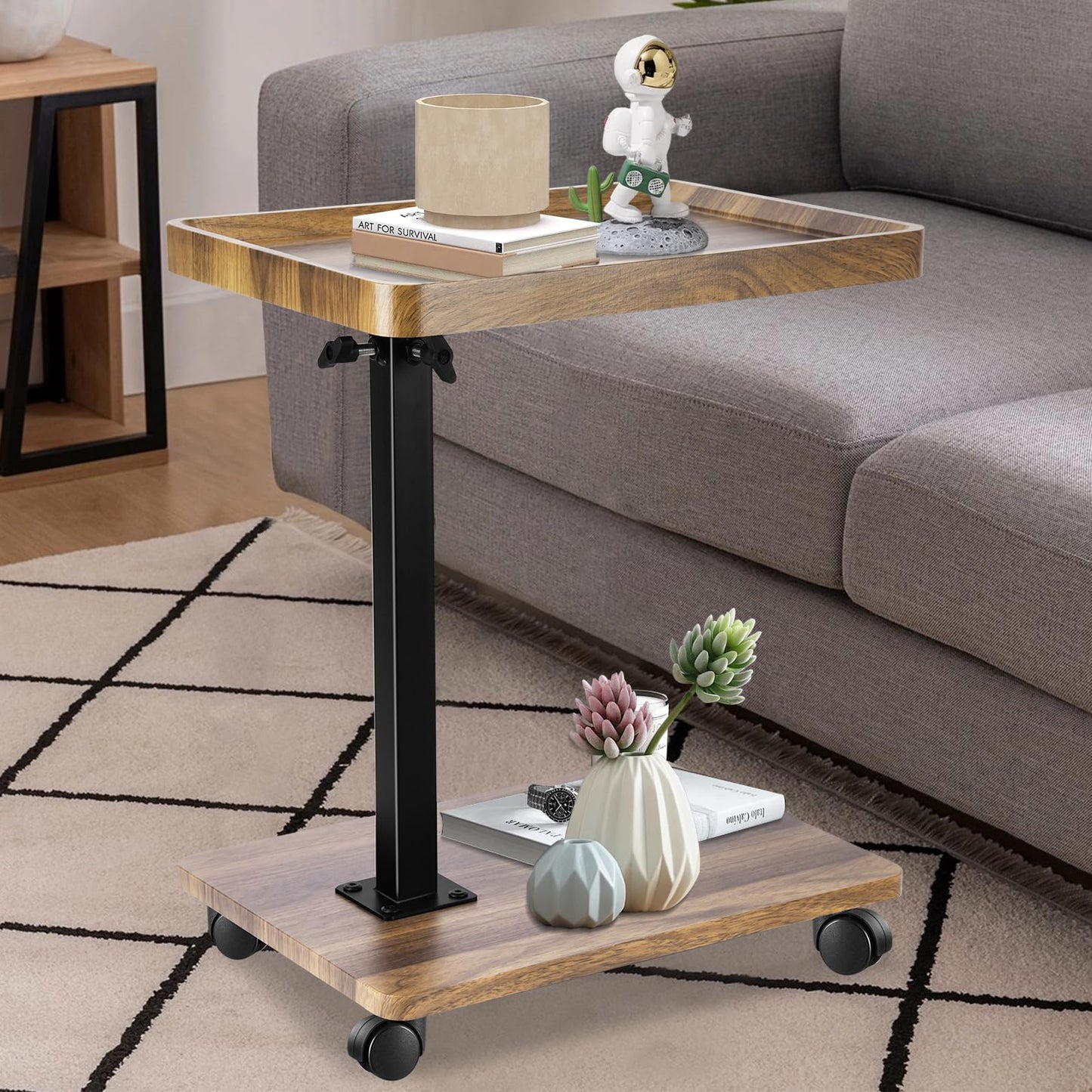 Turmegtt Adjustable Side Table C Shaped Side Table with Wheels