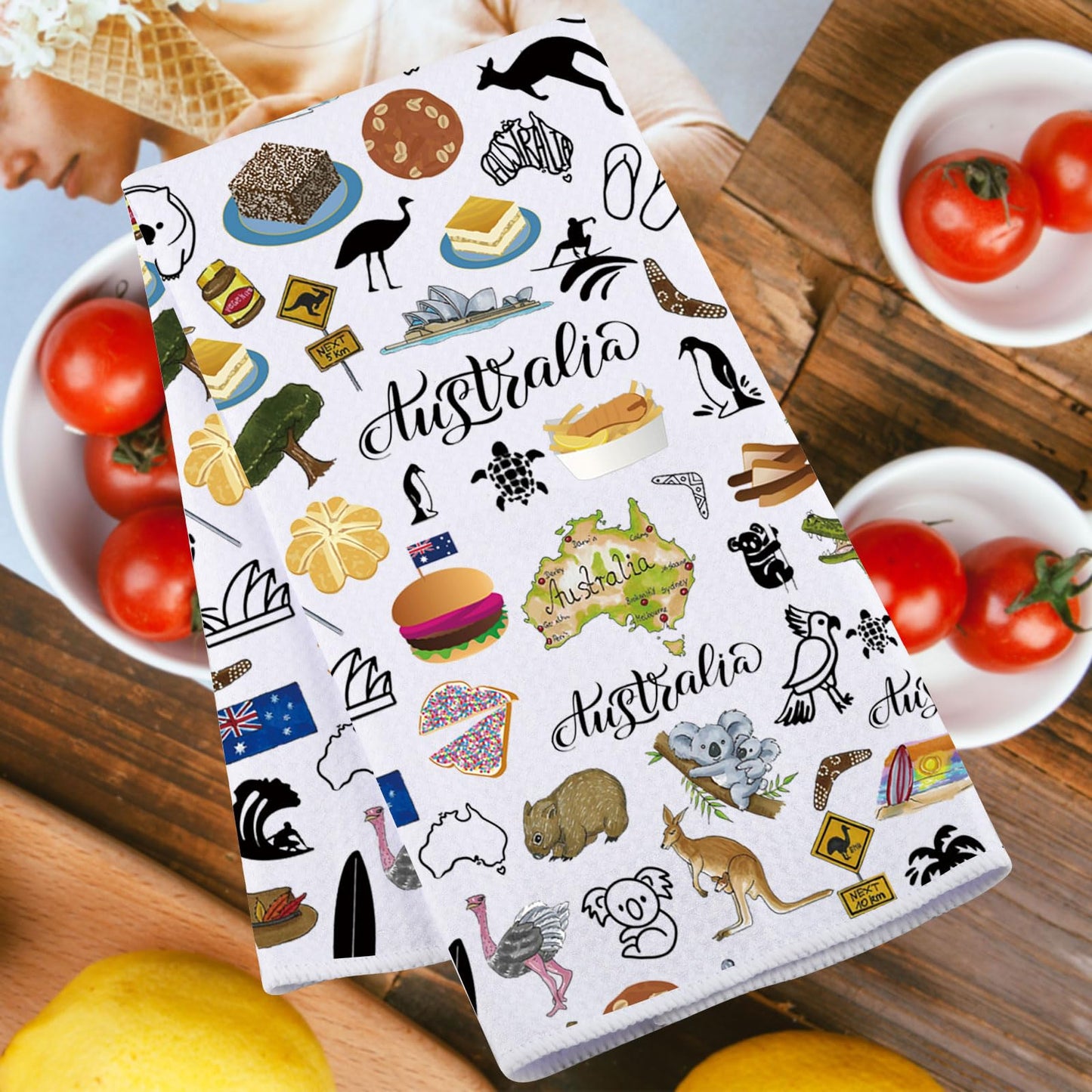 MYSOMY Australia Kitchen Towel Australian Kitchen Decor Australia Themed Gifts Australian Dish Towel Australia Housewarming Gift (Australia UK)