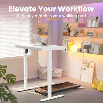HUANUO ONE PIECE Standing Desk with Drawer, 88x50cm, White Glass