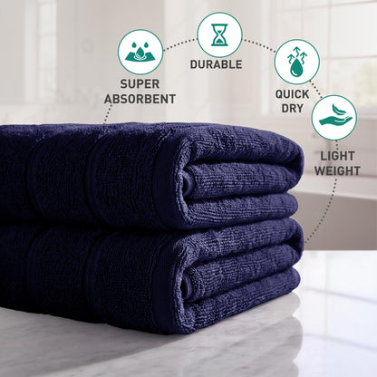 MYTRIDENT Large Bath Towels Set of 2 I 100% Cotton I Bathroom Towels I Blue