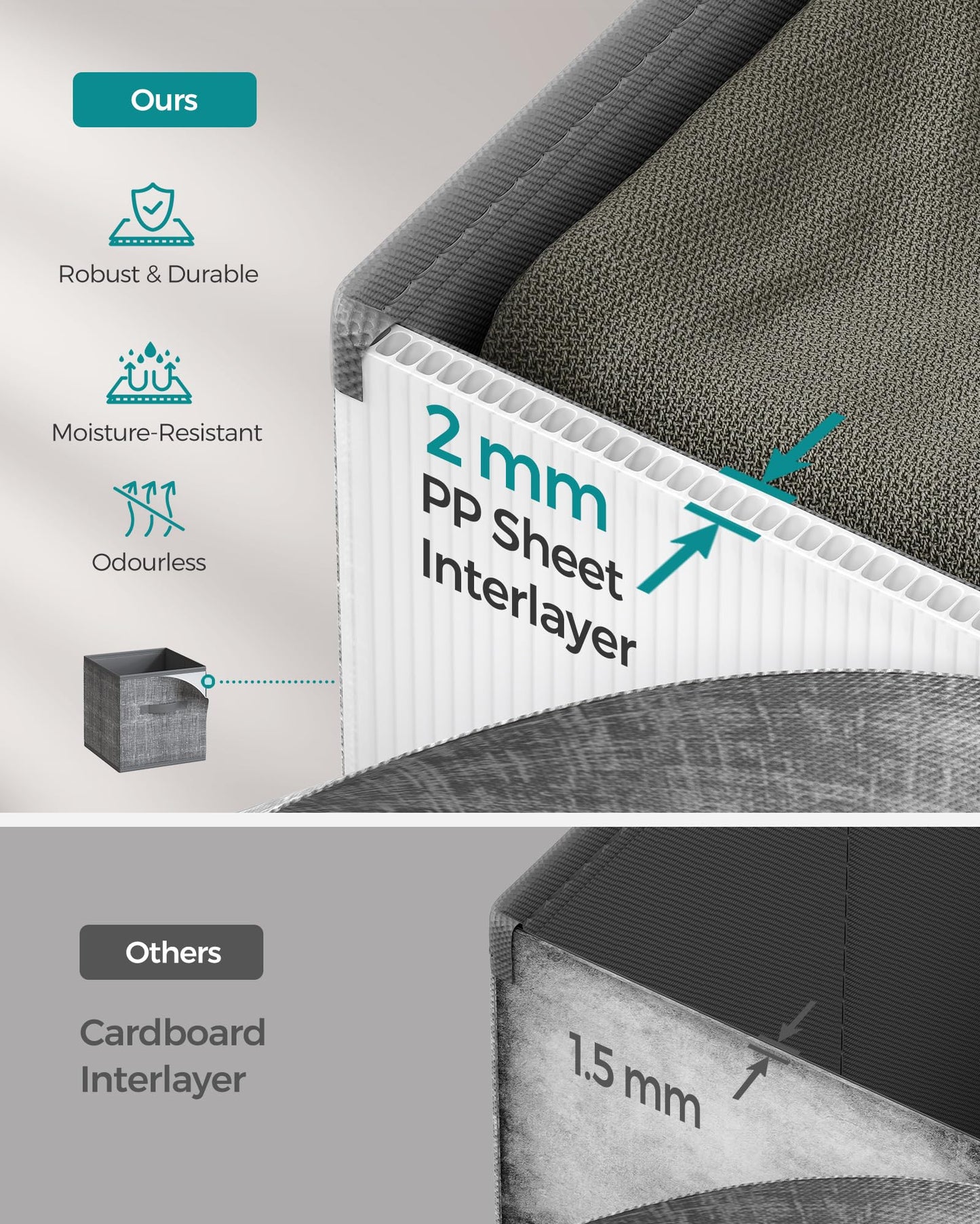 SONGMICS Storage Cubes, 33 cm Non-Woven Fabric Bins with Double Handles, Set of 8, Wardrobe Organisers for Shelves, Foldable, for Clothes, Cattail