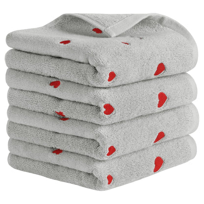 HMETOL Valentine's Day Cotton Letter Heart Love Pattern Hand Towels