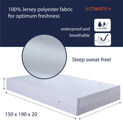 Twillie - Integral Mattress Cover 150x190x20 cm Waterproof - Anti bedbug - Oeko-TEX® Mattress Cover AEGIS® treatment Anti-Dust Mite, Anti-Bacterial