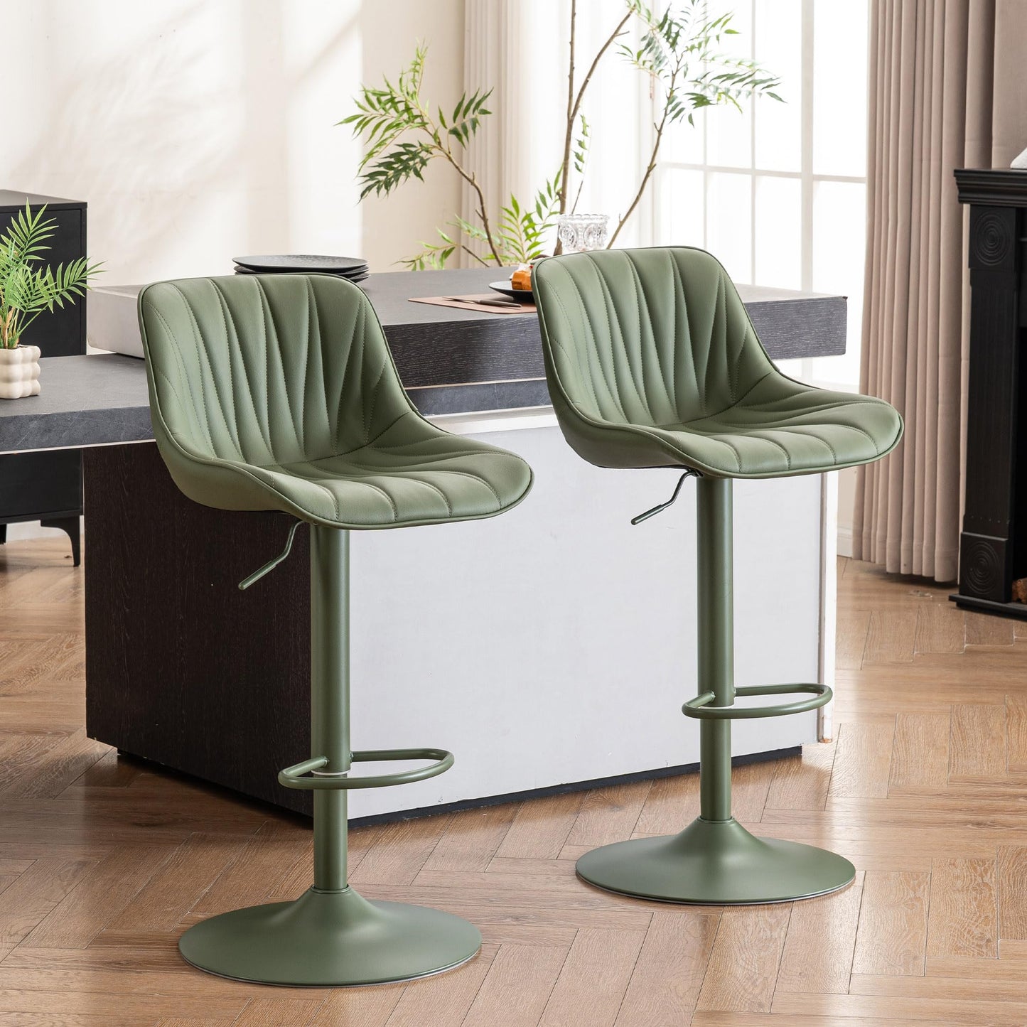 YOUNIKE Bar Stools Set of 2, Modern Upholstered Faux Leather Barstools with Back, Swivel Tall Adjustable Counter Height Bar Chairs