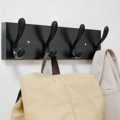 HONSKY Wooden Coat Rack Wall Mounted with 4 Double Hooks,Wall Mounted Clothes Rack Organizer for Jackets/Hats/Scarves