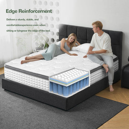 Giovanly Double Mattress, 22CM Hybrid Mattress in a box Gel Memory Foam, Pocket Springs, Medium Firm & Silent Sleep & Reinforced Edge & Pressure