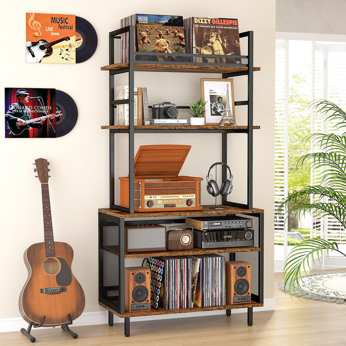 ikkle Record Player Stand with Vinyl Storage, 5 Layer Turntable Stand