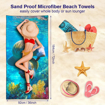 Violetpos Double Manatee Beach Towel, Extra Large 180x90 cm 250GSM Microfibre, Sand Free Quick Dry