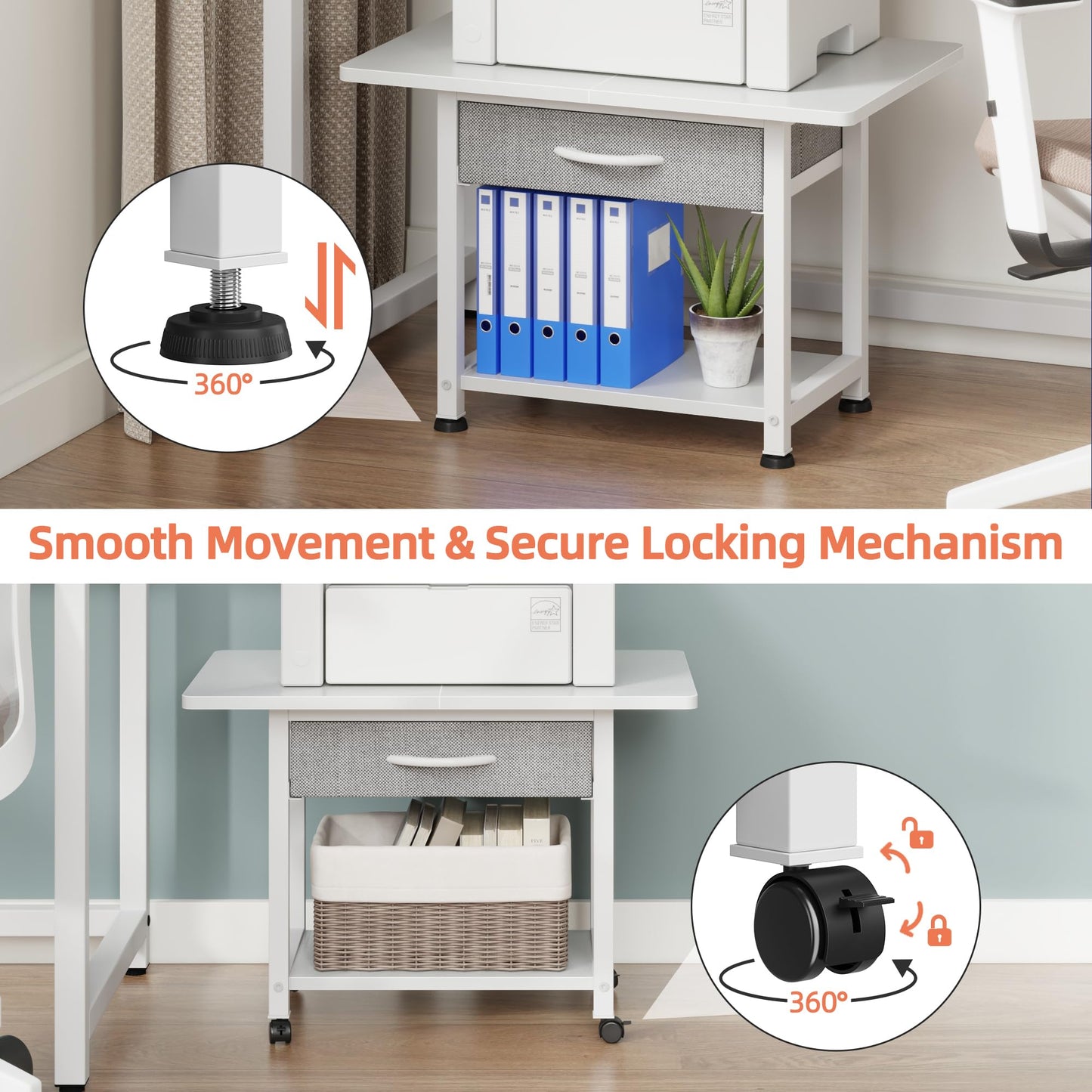 OYRREU Printer Stand on Wheels with Storage, Printer Table for Home Office