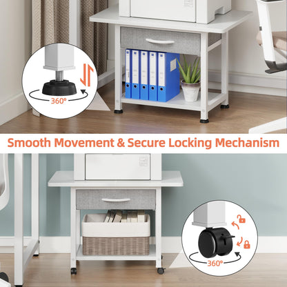 OYRREU Printer Stand on Wheels with Storage, Printer Table for Home Office