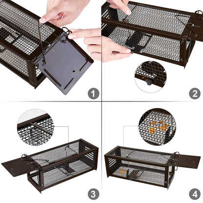 RatzFatz Humane rat traps, 2 Pcs Rat Cage Traps, Reusable Live-Catch Mousetrap, Adjustable Sensitivity, No Kill, for Indoor & Outdoor Use, Suitable