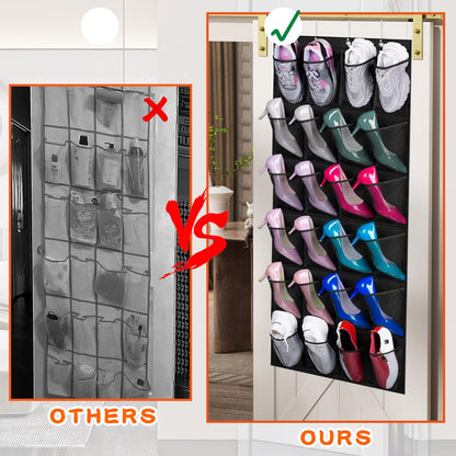 Yunyige Shoe Door Storage, Overdoor Shoe Storage Organiser, over Door Shoes Rack with 24 Mesh Pockets, Shoes Hanging Storages (Black)
