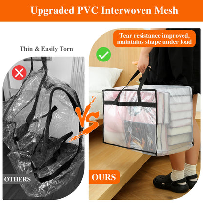 Vieshful 3 Pack 60L Clear Clothes Storage Bag with Handles