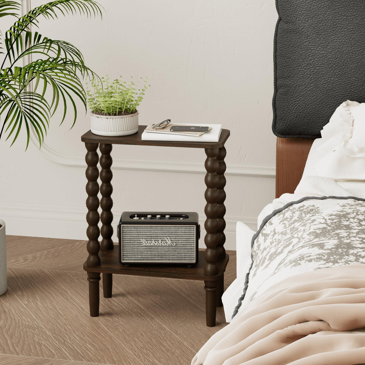 JERX 2-Tier Narrow Side Table Small End Table Walnut Brown