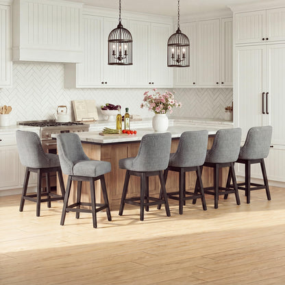 Bar Stools Set of 6, 360° Swivel Upholstered Counter Stools with Back, Wooden Frame Kitchen Bar Chairs with Nailhead Trim