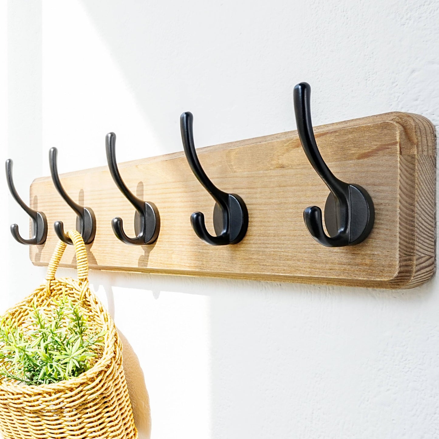 Dseap Coat Rack Wall: Patented, Heavy-Duty, 5-Double-Hooks Wooden Wall Mounted Coat Rack Coat Hanger Hook Rail for Winter Coats Hat Jacket Clothing