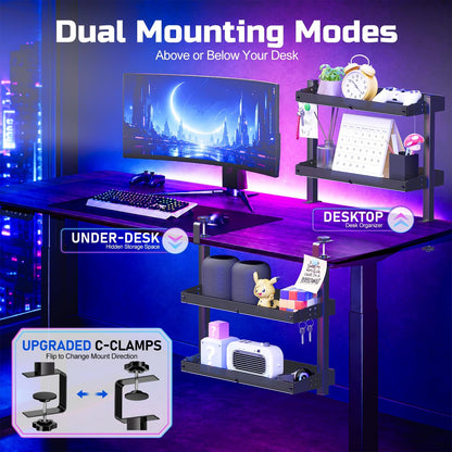 OUKMIC 2-Tier Clamp-On Desk Shelf, 17 inch Metal Desktop Organizer