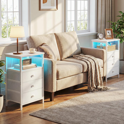 LOAKEKEL Bedside Table with Charging Station, Side Table with 3 Drawers