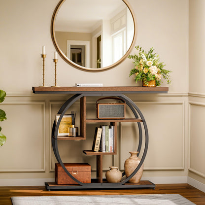 Pampaic Console Table, Hallway Table with 5-Tier Storage Shelves,105 x 30 x 80 cm, Entryway Table with Adjustable Foot Pads