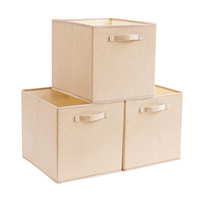 Mangata Cube Storage Boxes 28x28x28 cm, Crease-Free Fabric Storage Cube Baskets for Clothes Bins, Baskets, Chests,Toys (Light Khaki, 3Pcs)