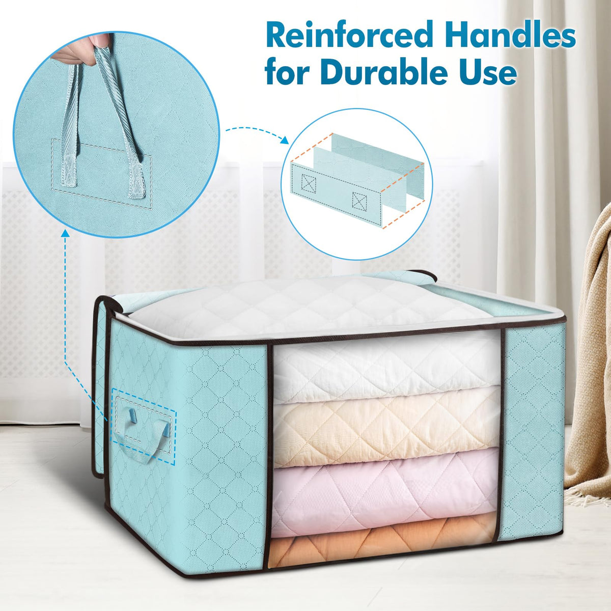 Budding Joy 90L Storage Bags, Large Clothes Storage Boxes with Zips Blue
