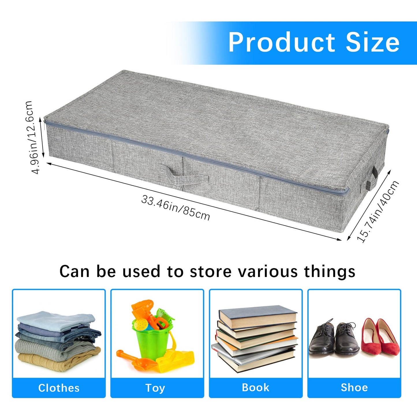 FengFution 2 Pcs Under Bed Storage Box with Lid, Foldable Shallow Underbed Storage Bags Box with Zips & Handle for Clothes Duvets Blanket Bedding