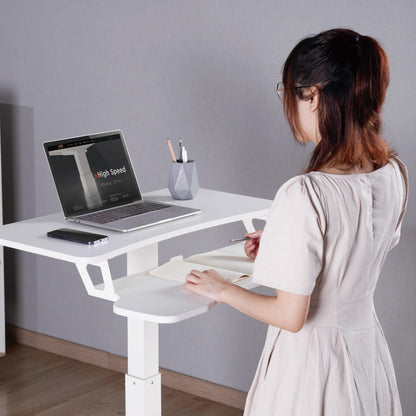 Properav Mobile Two Tier Sit-Stand Desk Workstation 800x400mm Gas Spring Height Adjust 800-1200mm using Pedal with Keyboard Tray for Windows & Mac
