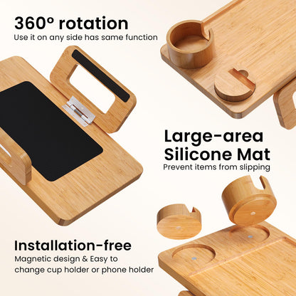 Fibogollo 3 in 1 Sofa Tray,Bamboo Folding Couch Arm Tray with Cup holder and Phone Holder,Sofa Armrest Trays Clip-On Sofas Desk for