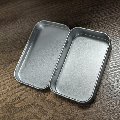 VansenKunda 6 Pack Metal Storage Tins with Hinged Lids Silver Rectangular Organiser Boxes