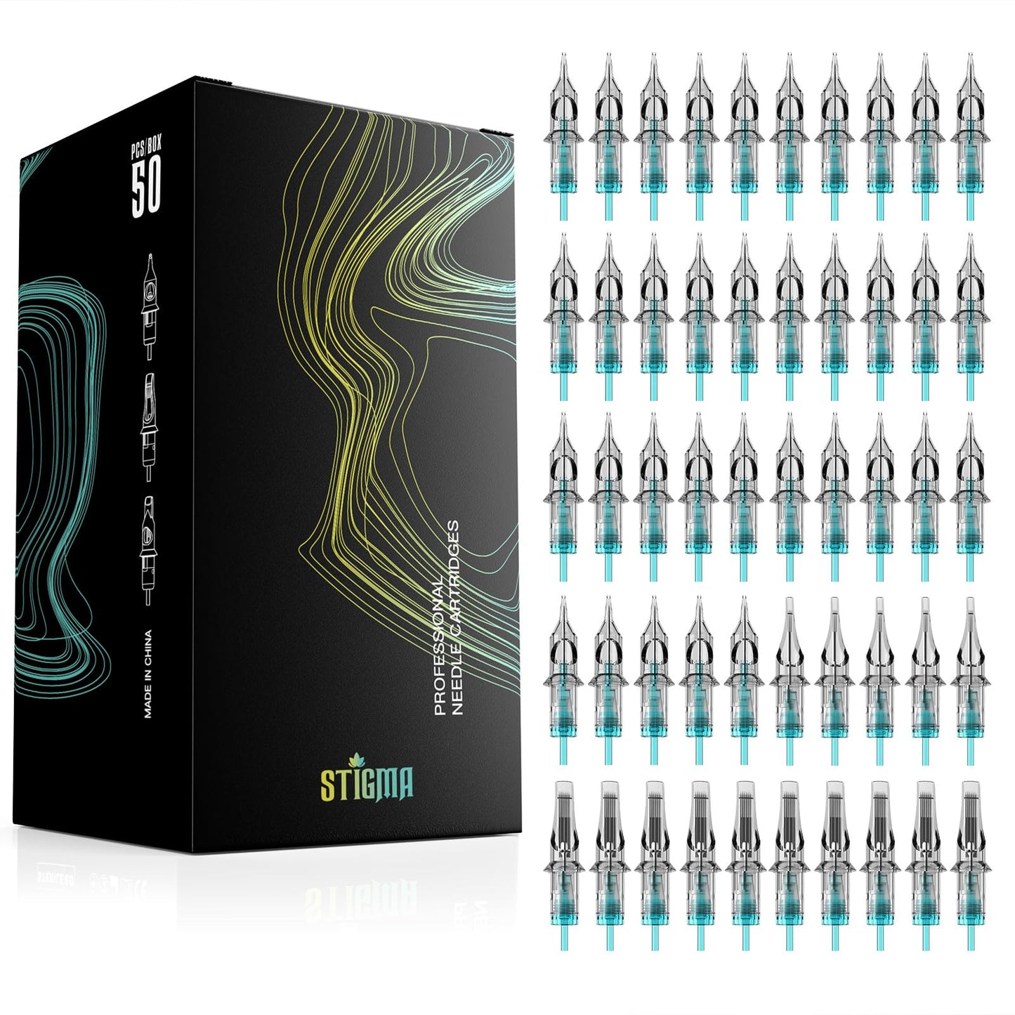 STIGMA 50Pcs Tattoo Cartridges Needles Assorted Mixed #12 Standard Disposable Tattoo Needles 3RL 5RL 7RL 9RL 5RS 7RS 9RS 7RM 9RM 9M1 EN02B-50KITEU-N