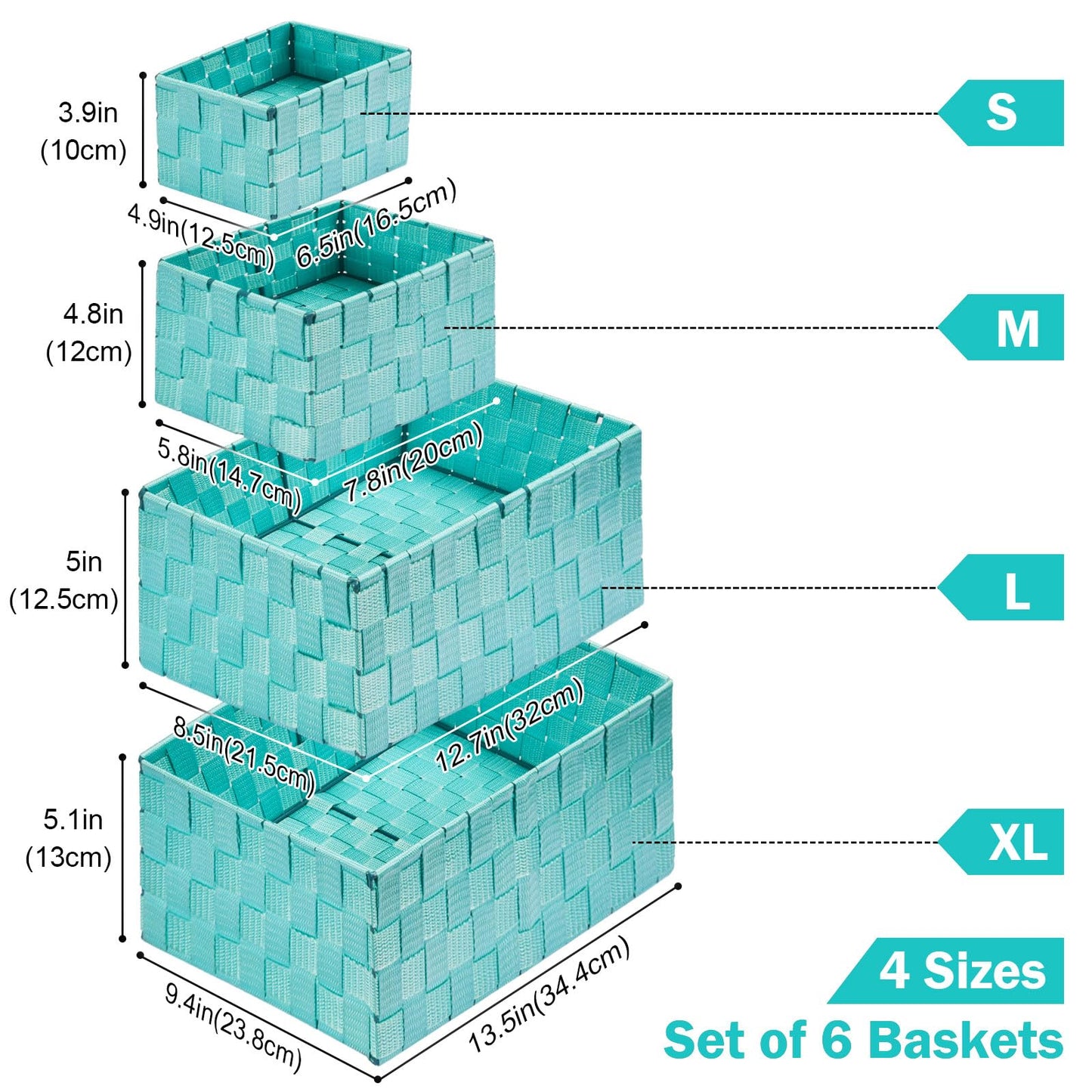 Uvellgift Storage Baskets, Set of 6 Stackable Multipurpose Storage Basket, Woven Baskets Storage for Organiser Storage of