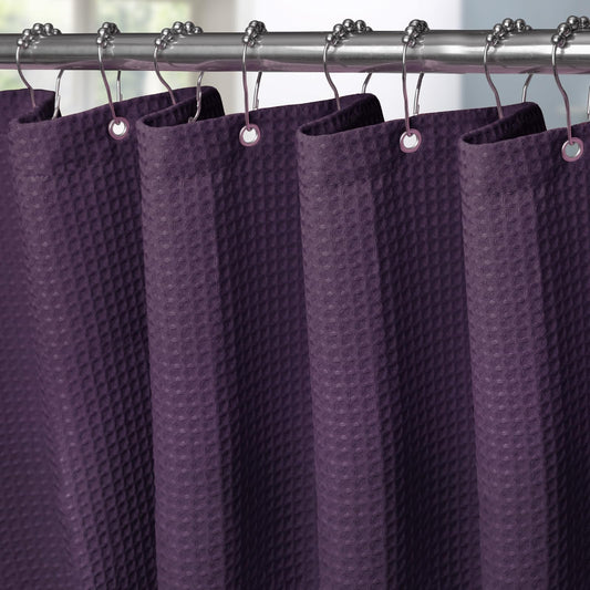 VANZAVANZU Shower Curtain for Bathroom with Metal Hooks Waffle Fabric Shower Curtain Heavy Duty Bath Curtain for Wet Room Bathtub Shower Stall,