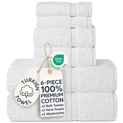 Chakir Turkish Linens Luxury Spa and Hotel Quality Premium Turkish Cotton 6-Piece Towel Set (2 x Bath Towels, 2 x Hand Towels, 2 x Washcloths)