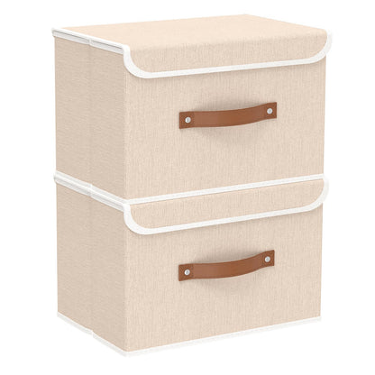 Yawinhe Foldable Storage Boxes, 2 Pack Fabric Baskets,38x25x25cm,Beige