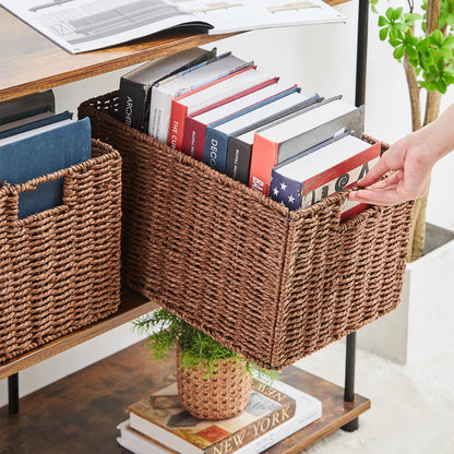 Vagusicc Wicker Storage Basket, Set of 2 Handwoven Storage Baskets for Shelves, Collapsible Storage Box Organiser Shelf Hamper Gift Basket for