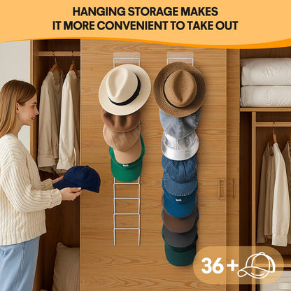 Jcocylse Set of 12 Cap Holders with 2 Hooks - Cap Holder Wall for Baseball Caps, Scarves & Wigs - Multifunctional for Door, Cupboard & Wall