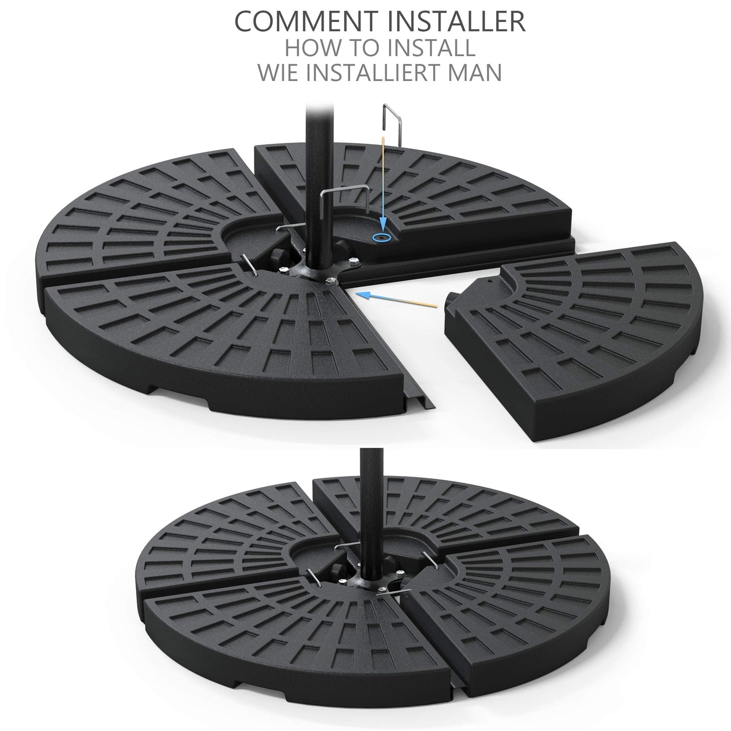 VOUNOT? Parasol Base Weights, Set of 4 Umbrella Base Stand for Cantilever and Banana Parasol, Sand or Water Filled, 52 L / 100 kg,Round