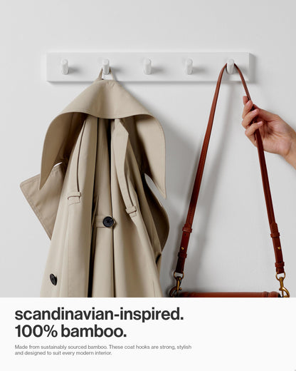 LARHN White Wall-Mounted Coat Rack - 5 Coat Hooks, 43cm