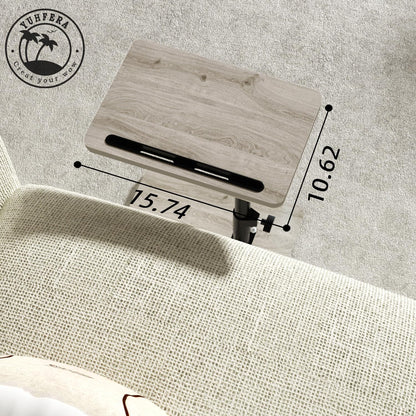 YUHFERA Couch Side Table - 360Swivel Height Adjustable End Table,Sofa Armrest Tray Table,Snack Side Table for Bed or Chair with Phone & Tablet