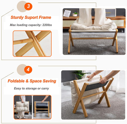 bimiti Foot Stool Bamboo Folding Foot Rest Foldable Ottoman Seat
